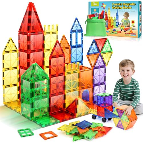 iKidiki Magnetic Tiles, Toys for 2 3 4 5 6 Year Old Boys Girls, Magnetic Building Blocks Sensory Montessori for Boys and Girls STEM Learning Educational Toys Birthday Gifts for Kids