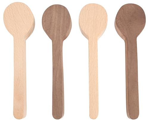 Wrtysully Wood Carving Spoon Blank Beech and Walnut Wood Unfinished Wooden Craft Whittling Kit for Whittler (4Pcs)