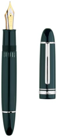 erofa Majohn P141 - Penna stilografica a stantuffo n. 8, pennino fine, in resina verde, con finestrella per inchiostro, penna regalo con scatola, finiture argentate