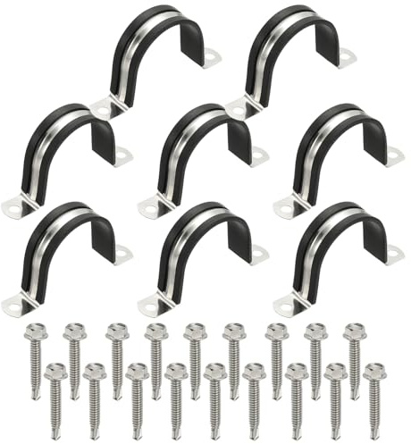 PATIKIL 8 Stück Rohrschelle U Förmig, M48 x 18mm Rohrschellen mit Gummieinlage, Schlauchschellen Kabelschelle Kabelklemme 304 Edelstahl für Kabel Unterputz Wasserrohre Installation