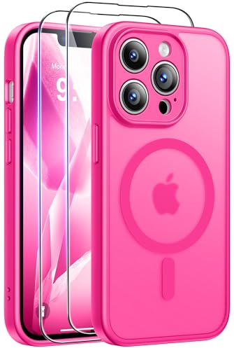 Qasyfanc für iPhone 13 Pro Max Hülle mit 2 Schutzfolie, Vollständiger Kameraschutz, Magnetisch Handyhülle Kompatibel mit MagSafe, Transluzente Matt Rückseite Kratzfest Stoßfest Schutzhülle Rosarot