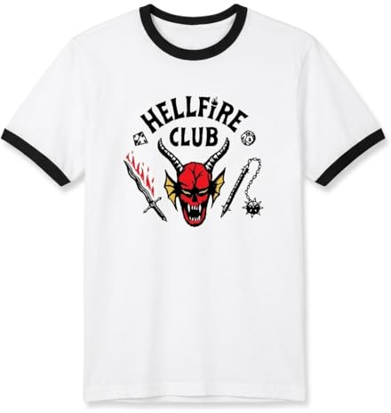 Zavvi Stranger Things Hellfire Club Unisex Ringer T-Shirt - White/Black - 100% Cotton