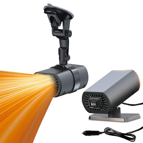 Chauffage de Voiture, 12V 200W Chauffages Portables pour Véhicules, Chauffage pour Voiture qui se Branche sur l'allume-cigare, 2 en 1 Chauffage et Ventilateur Voiture avec Base Rotative à 360 Degrés