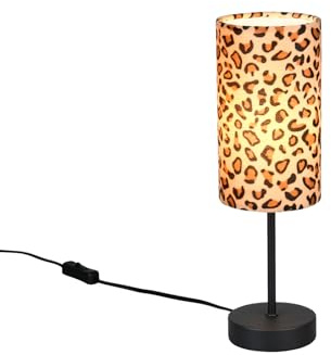 Tischlampe mit Lampenschirm aus Stoff Leopardenmuster, Höhe 36,5cm |