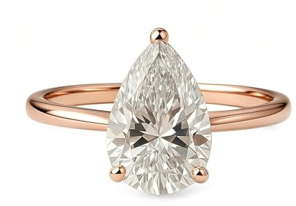 Pinky Ring, Engagement Ring Solitaire With Pear Shape Moissanite 9K Rosegold Größe 53 (16.9)