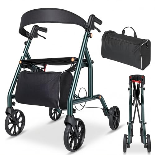 Careboda Rollator faltbar leicht schmal für Wohnung | 20 cm große Reifen, Für All Gelände, Höhe verstellbar, Für Senioren und Personen mit eingeschränkter Mobilität