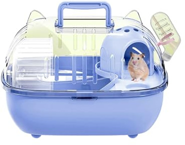Cage de transport pour hamster – Cage de sortie avec housse transparente | Caisse de transport pour petits animaux de compagnie, pour rongeurs, lézards, sorties courtes – voiture, pique-nique à la
