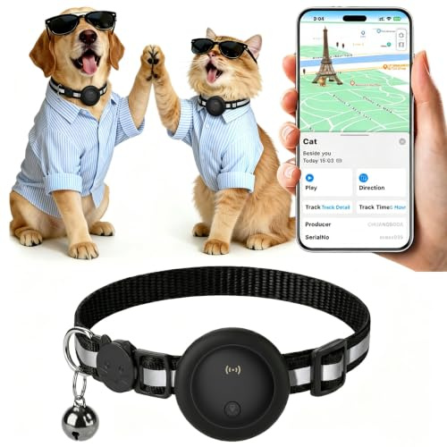 GPS Tracker Katze Kein Abonnement Erforderlich Tracker Katze Unterstützt Android & iOS Katzenhalsband Mit GPS Aktivitätenverlauf Katzen GPS Tracker Standortverfolgung – Mattschwarz