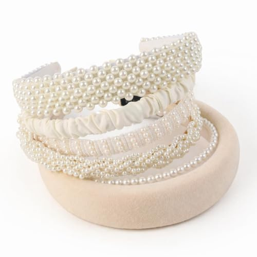 6 Stück Perlen Haarreifen Weiß, Haarreifen Set Damen, Hochzeit Haarschmuck, Perlenstirnband für Damen Mädchen, Haarreif Damen Elegante, Dirndl Haarreif Oktoberfest Zubehör