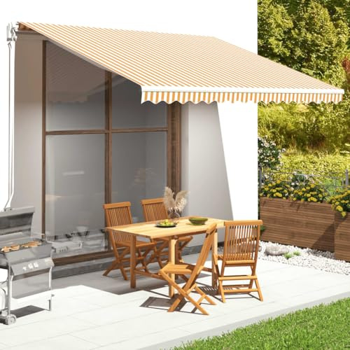 Ordellia Toldo amarillo blanco 4,5 x 3,5 m resistente a los rayos UV de poliéster para terraza, balcón, jardín con cenefa, impermeable, resistente a la intemperie y duradero
