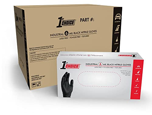 1st Choice Industrial 6 Mil Black Nitrile Gloves - Latex Free, Powder Free, Textured, 1PBN (Small - Case of 1000)