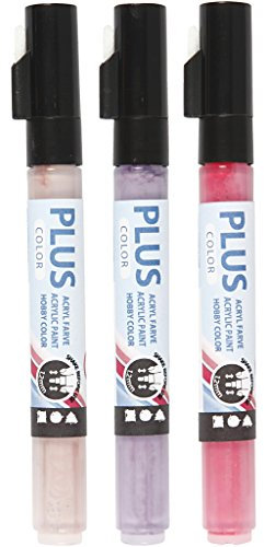 Plus Color - Pennarelli acrilici – lilla scuro, rosa polvere, fucsia – 3 pennarelli inclusi