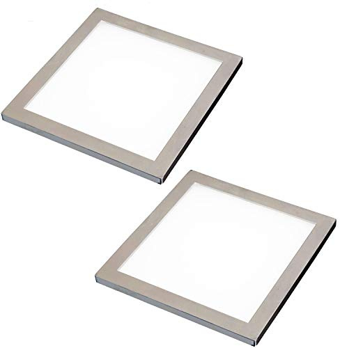 2 Pack | LED Under Cabinet Square Panel Spot Light & Driver Kit | Brushed Nickel & Warm White | Kitchen Diffused Slim Down Light | Worktop Countertop Unit Lighting | Modern Recessed Flush Mounted