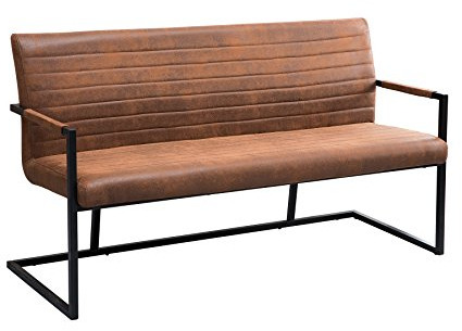 Riess Ambiente Hochwertige Freischwinger Bank LOFT 160cm Vintage braun mit Armlehne Bauhaus Stil Sitzbank