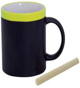 DISOK - Lote de 36 Tazas Pizarra para Colorear Cerámica En Cajita Individual Amarillo - Originales tazas para Pintar Infantiles - Divertidas tazas para niños en bodas, celebraciones, eventos
