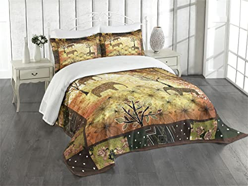 ABAKUHAUS afrikanisch Tagesdecke Set, Grunge Elefanten Roses, Set mit Kissenbezügen Maschienenwaschbar, für Doppelbetten 264 x 220 cm, Multicolor