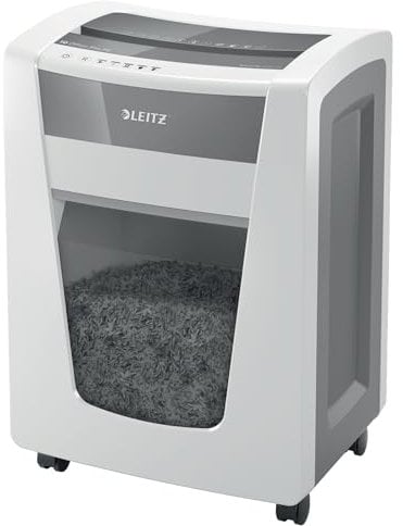 Leitz IQ Office Pro P5 Micro Cut Paper Shredder, Shreds 17-15 Sheets (70-80 gsm), 30L Bin, White, 80051000