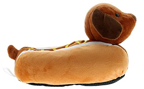 Puckator Hot Dog Unisex One Size Pair of Plush Slippers - House Slipper Sliders For Women Men - Slip On Slippers Slides - Ladies Sliders Flip Flops - Sleepers - Slipper Footwear
