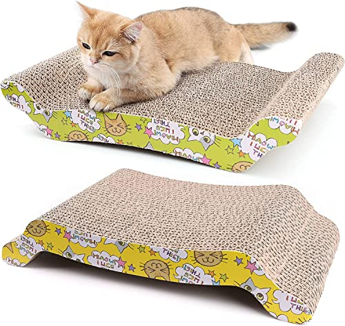 LotFancy Rascador para Gatos 2PCS con Hierba Gatera - Cartón Reciclado Corrugado 43cm x 20.5cm
