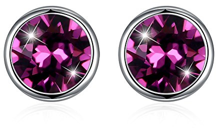 Hasnsofie Unisex Ohrstecker für Damen Herren mit Violett Kristall, Damen 925 Silber Ohrstecker, 925 Sterling Silber 8mm Rund Klein Ohrringe, Hypoallergen Knorpel Schlafen Ohrringe Geschenk Geburtstag