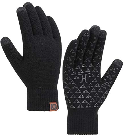 Bequemer Laden Damen Winter Warm Touchscreen Handschuhe Thermo Winterhandschuhe Winddicht Rutschfest Strickhandschuhe mit H-Form Offsetdruck Frauen Geschenk, Einheitsgröße, A Schwarz