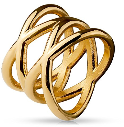 eeddoo® Damen Ringe aus Edelstahl mit geflochtenen Design Doppel X Form ((2) Rosegold Stahl, 59 (18.8))