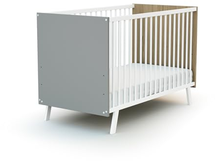 AT4 - Babybett Carnaval Holz Weiß und Grau und Eiche 60 x 120