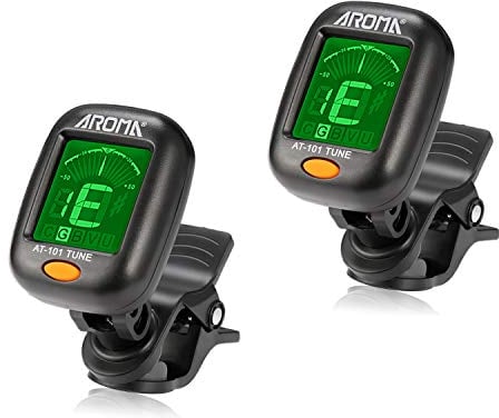 Guitar Tuner 2 Set, Meeland Mini Clip-on Tuner for Guitar/Bass/Ukulele and Violin/Anti-Interference Color LCD Display/Battery Included/Auto Power Off (2 PACK)