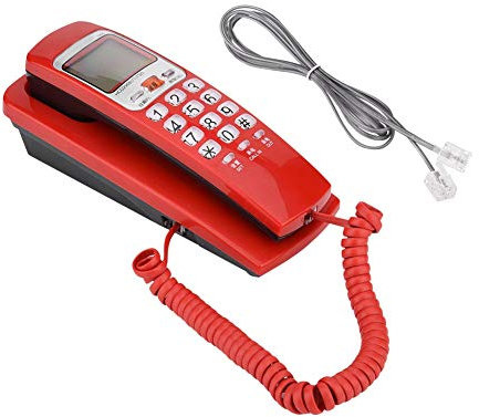Schnurgebundes Telefon, Anrufer-ID Wandtelefon, klassisches Schnurtelefon mit Stummschaltung und gutem Klang - platzsparendes Festnetztelefon(Rot)