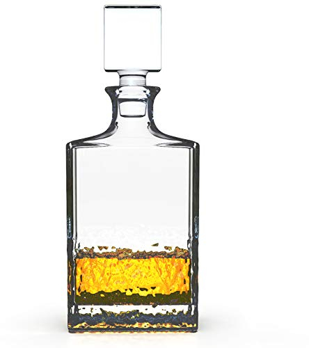 Glasdekanter mit luftdichtem geometrischem Stopfen - Whiskey Dekanter für Wein, Bourbon, Brandy, Likör, Saft, Wasser, Mundspülung, Italienisches bleifreies Glas (700 ml/Crushed Ice)