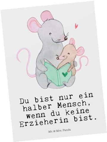 Mr. & Mrs. Panda Postkarte Erzieherin Herz - Geschenk, Kindergärtnerin, Ansichtskarten, Abschiedsgeschenke Kindergarten, Arbeitskollege, Mitarbeiter,