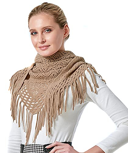 KOEMCY Damen Schal Strick Dreieck Schale Langer Halstuch Imitation Kaschmir Halstücher Herbst Winterschal Halstücher Fransen Schal Stola (Kaki)