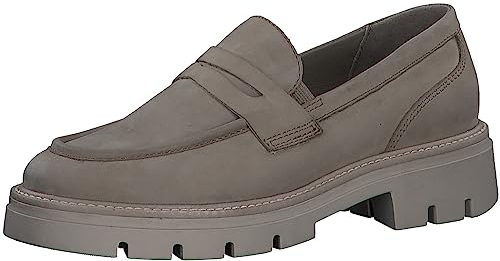 MARCO TOZZI Damen Loafer mit Plateau aus Leder Klassisch, Braun (Taupe Nubuck), 36