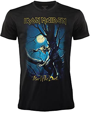 Iron Maiden T-Shirt Fear of The Dark. Official Black Rock T-Shirt. Band Heavy Metal. Cotton. Unisex. Adult Boy. (L)