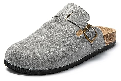 JOMIX Sabot Uomo Eleganti Eco-Pelle Scamosciata Ciabatte Casa Sughero Punta Chiusa Zoccoli Invernali Pantofole Estive Comode MU8676-4 (Grigio, 41)