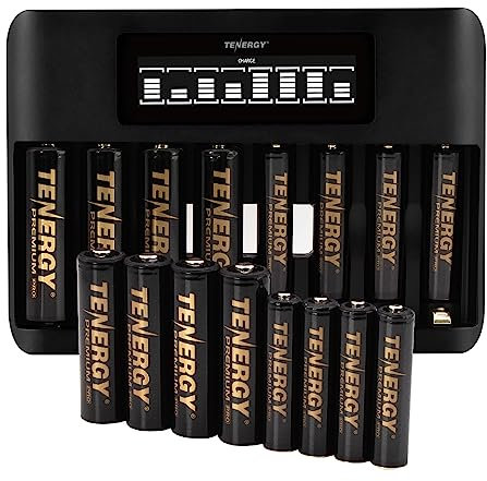 Tenergy TN480U 8 Bay LCD Display Fast Charger with 8 AA Units and 8 AAA Premium Pro Rechargeable Batteries