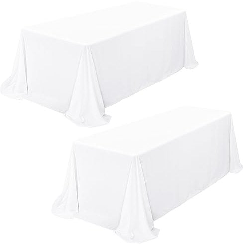 Showgeous 2 Stück Tischdecke Weiß Tischdecken 229x396cm Rechteckige Tischdecke Polyestergewebe Abwaschbare Tischtuch für Hochzeit Bankett Partys Restaurant Buffet Camping