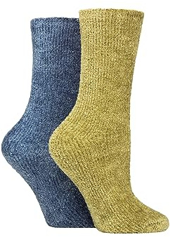 SockShop Ladies Chenille Boot Socks Pack of 2 (4-8, Moonlight Blue)