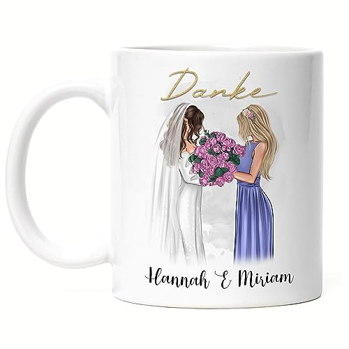 Kiddle-Design mariée & demoiselle d'honneur Tasse personnalisée Nom mariée & demoiselle d'honneur sœur | Cadeau de remerciement pour les amies Merci