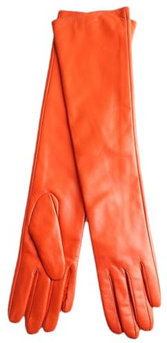 HEAITHpool 50 cm Lange Lederhandschuhe Damen Lederhandschuhe Warme Damen Winterhandschuhe Einfache Damenhandschuhe Orange M