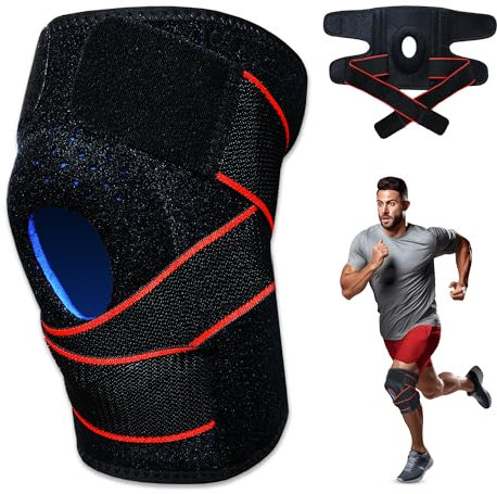Arca VF - Rodillera Deportiva Ajustable, para Menisco y Ligamento, con Almohadilla de Gel en la Rótula y Estabilizadores Laterales, Rodillera de Compresión con Elásticos Ajustables para Hombre y Mujer