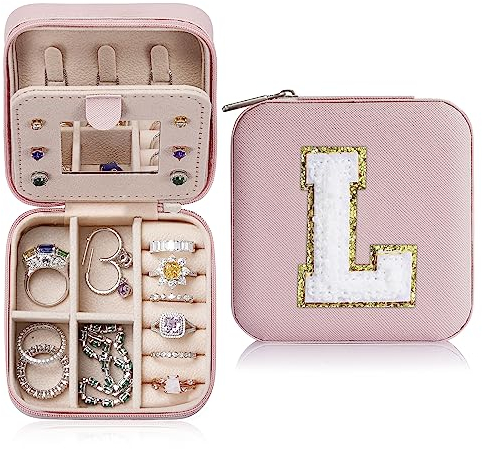 TINGN Schmuckkästchen Mädchen Geschenke - Reise schmuckaufbewahrung Geschenke für Mädchen L Buchstaben Schmuckkästchen Klein Schmuckschatulle Damen Rosa Geburtstagsgeschenk für Mädchen