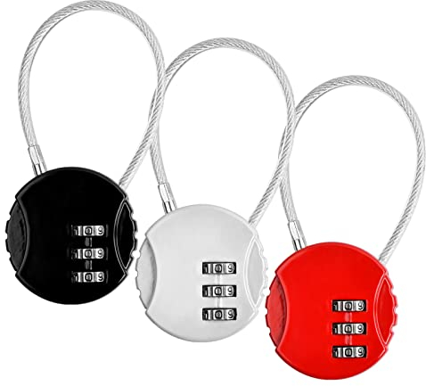 Cozlly 3 Pièces Petit Cadenas à Code Cable,Cadenas à Code 3 Chiffres,Cadenas à combinaison câble de sécurité,Cadenas Bagage Serrures à Bagages,pour Valise,Sac de Voyage,Casier ou Sac à Dos
