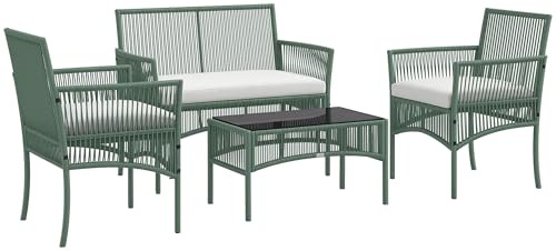 Outsunny Set da Giardino in Rattan 4 Pezzi Set da Esterno Verde e Nero