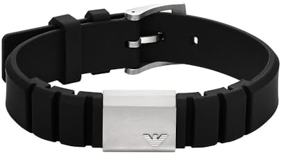 Emporio Armani Herrenarmband Logoplakette Edelstahl Silikon schwarz, EGS3079040