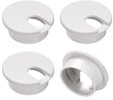 sourcing map 4Pcs Cable Hole Cover, 1.38Inch/35mm ABS Desk Cable Wire Cord Grommet Hole Cover for Office Computer Desk Wire Organizer, White