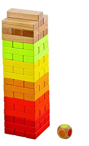 Lelin 56 Pcs Wooden Stacking Tumbling Tower Block Game For Kids Children, Multicoloured