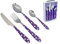Eme Posaterie Set di 24 Posate LINEA BONITA, Acciaio inox, Con Manico a Linea, Elegante Set di Posate con Coltello, Forchetta, Cucchiaio per casa, ristorante lavabile in lavastovigli (A Pois Viola)