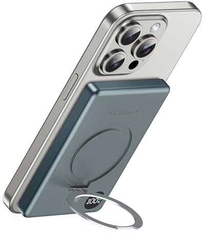 Magsafe Power Bank 10000mAh, Magnetische Powerbank für iPhone 15/14/13/12 Serie, Kabelloses Ladegerät PD 20W USB C Induktives Schnelles Aufladen Batterien Externe Akkupack mit Ständer (Grau)