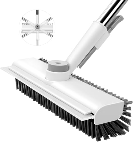 Schrubber mit stiel, 3-in-1 Reinigungsbürste Bad mit einem 127cm Langen Griff, Steife Borsten Schabbürste mit Wasserschieber, für Badezimmer, Badewanne, Küche, WC Wand, Glas Baseboard, Fliesen